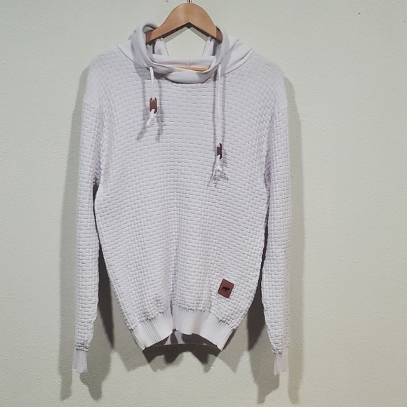 White Hoodie Raised Basket Weave Texture Unisex Large - Picture 1 of 5